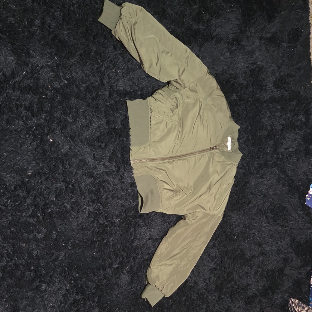 WOMENS Olive Green Happily Grey Bomber Jacket Size XL